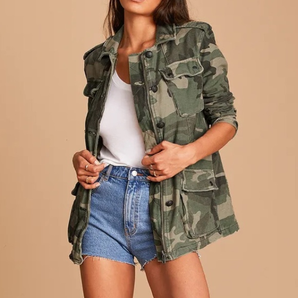Free People Not Your Brother's Green Camo Print Surplus Jacket Utility Coat